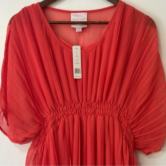 Rome & Juliet| NEW Orange/Red Chiffon Butterfly Sleeve Deep-V Dress Sz M w/Tags - Picture 2 of 7